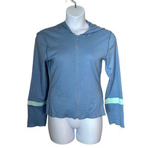 ADORABLE LIGHTWEIGHT COTTON HOODIE IN BLUE WITH AQUA STRIPE BY T CO SIZE L NWT